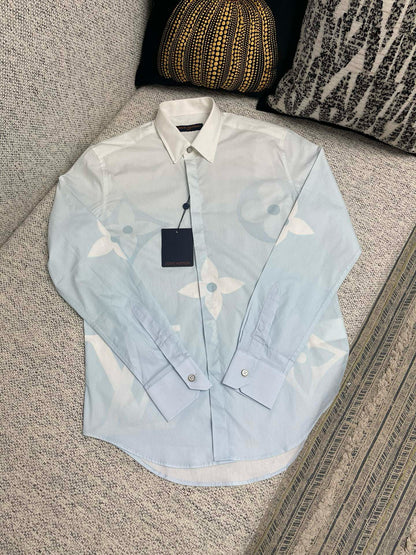 Chemise lv manches longues imprimée Monogram en popeline