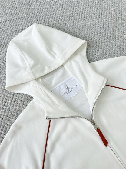 BRUNELLO CUCI Techno Cotton Zip-up Hoodie In White