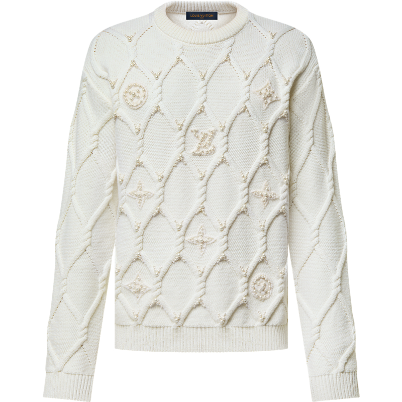 Pull Torsadé ornementé en laine Lv