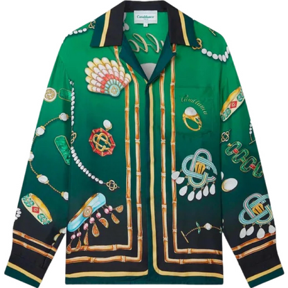 Casa  - Silk Twill Cuban Collar Shirt ensemble