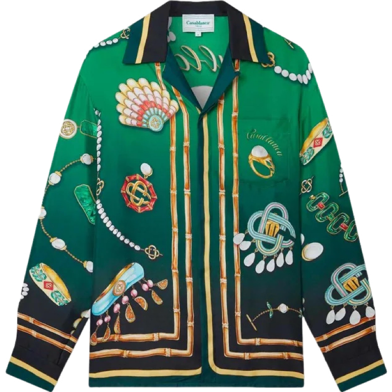 Casa  - Silk Twill Cuban Collar Shirt ensemble