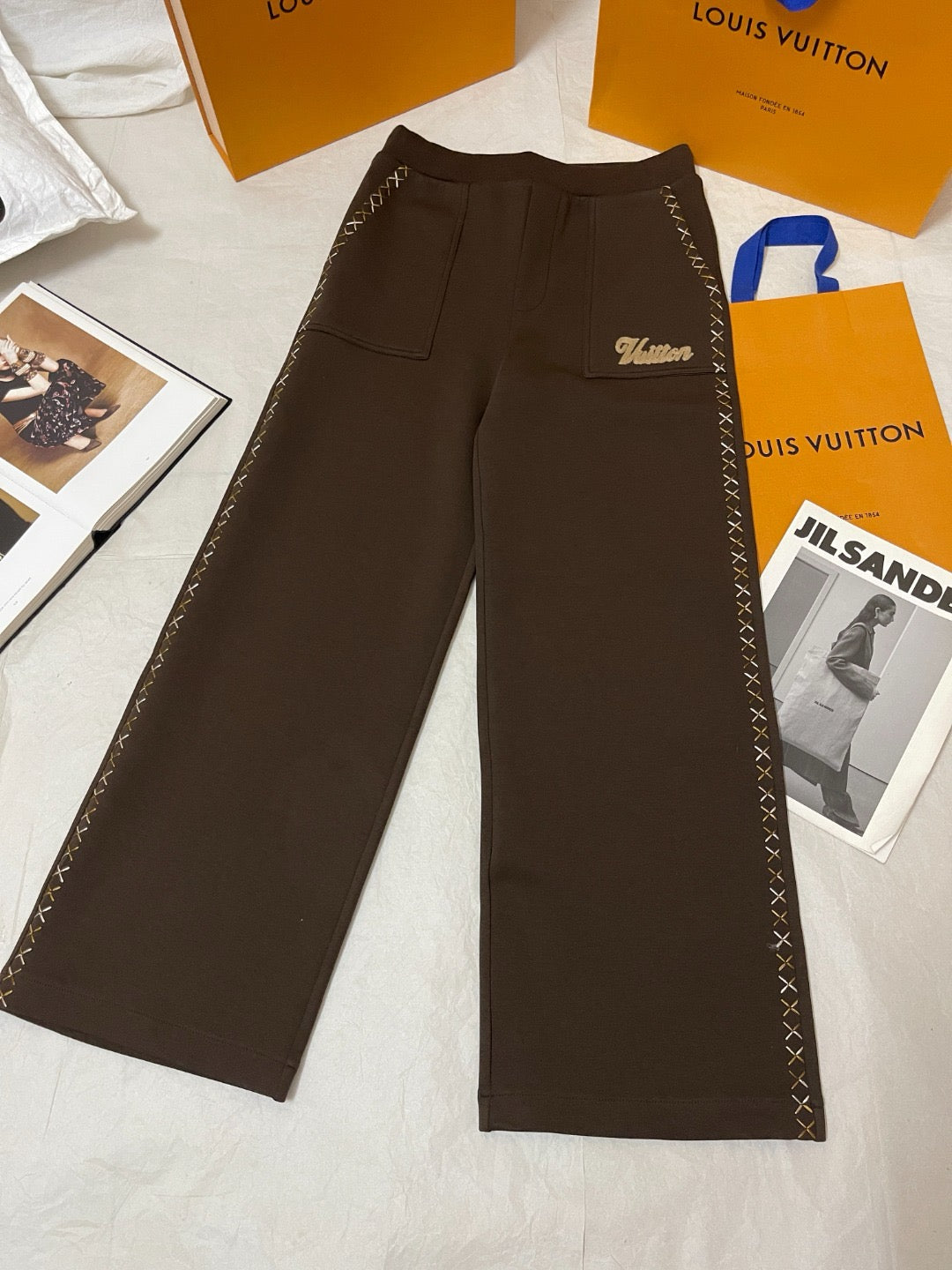 Pantalon élastique brodé en coton