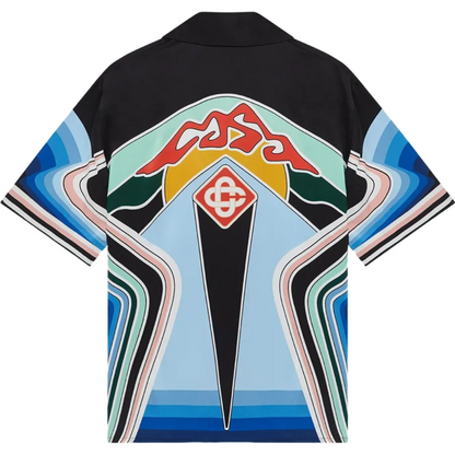 CASAB ENSEMBLE GRAPHIC MOUNTAIN SHORT SLEEVE SILK SHIRT