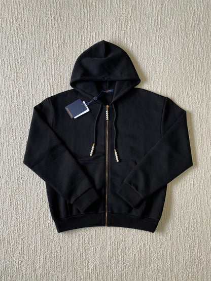 Embroidered Jersey Zip-Up Hooded Sweatshirt