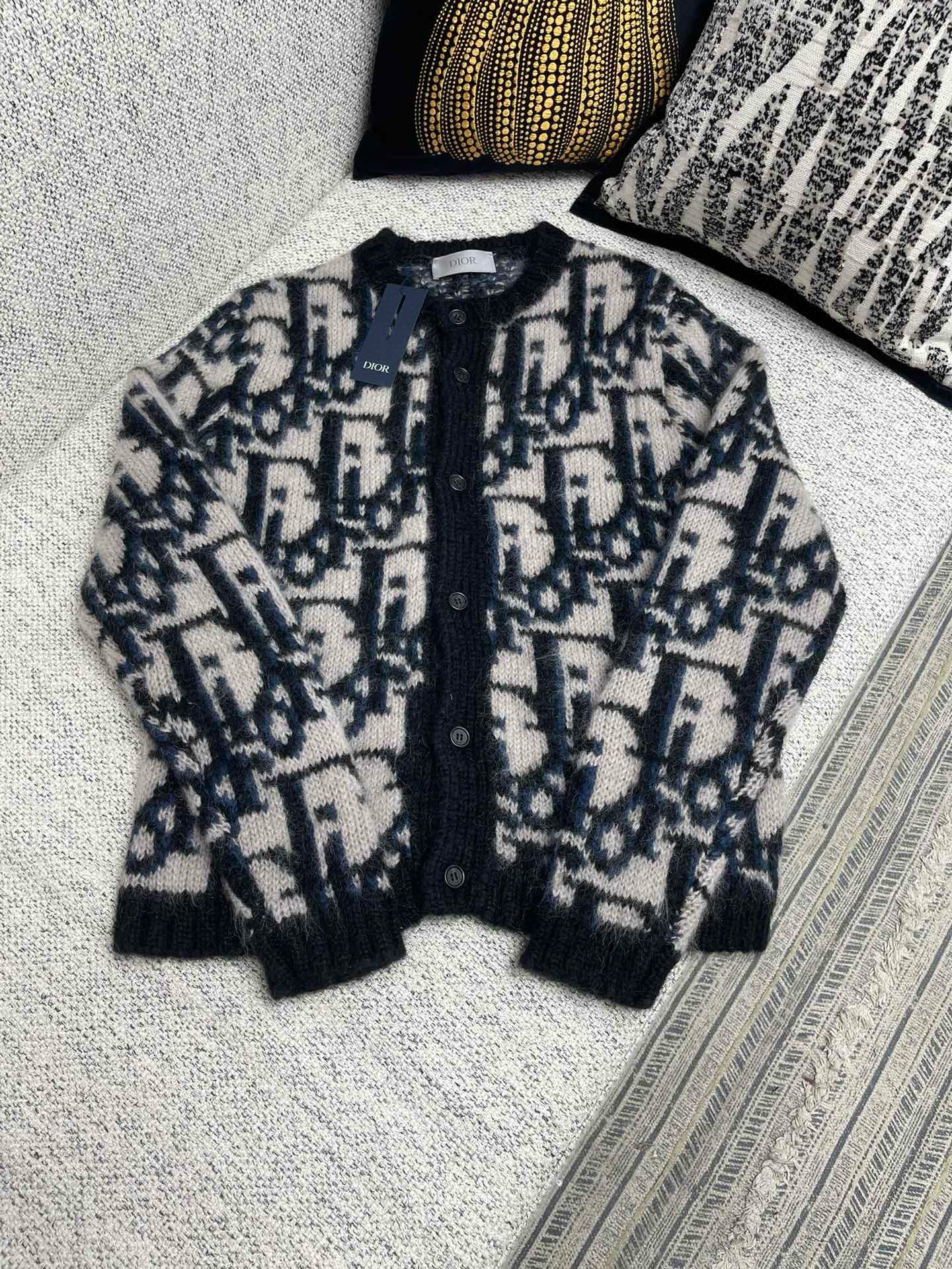 Cardigan CD Oblique Maille de mohair et laine mélangés bleus
