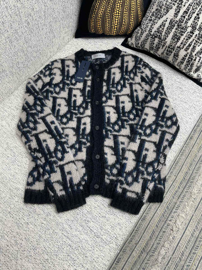 Cardigan CD Oblique Maille de mohair et laine mélangés bleus