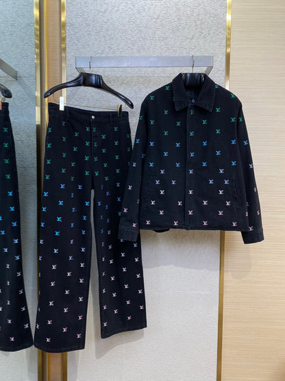 Pantalon droit brodé LV Blason Gradient en denim