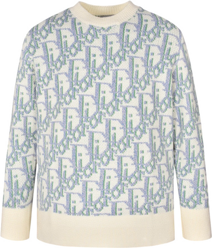 Pull CD Oblique Jacquard de laine vierge blanche et bleue