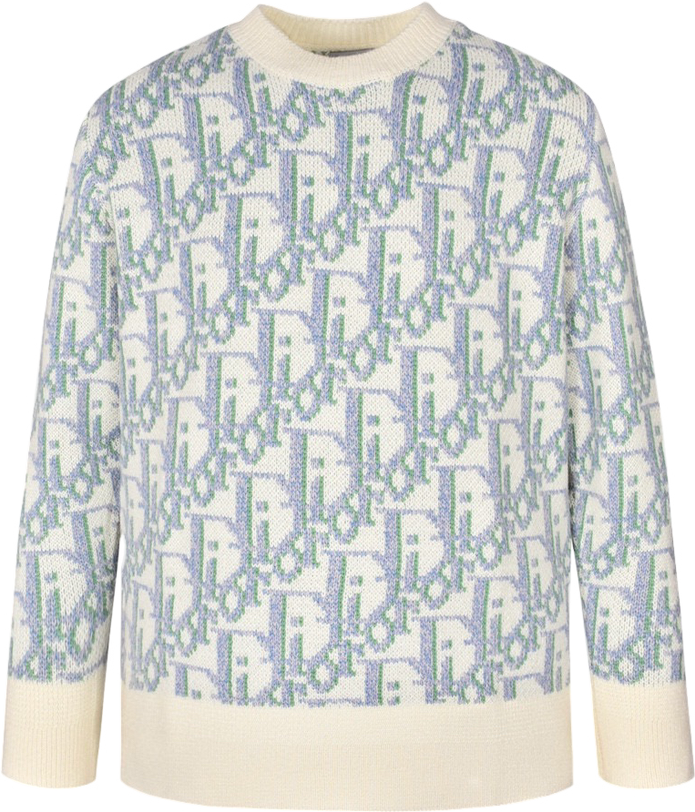Pull CD Oblique Jacquard de laine vierge blanche et bleue