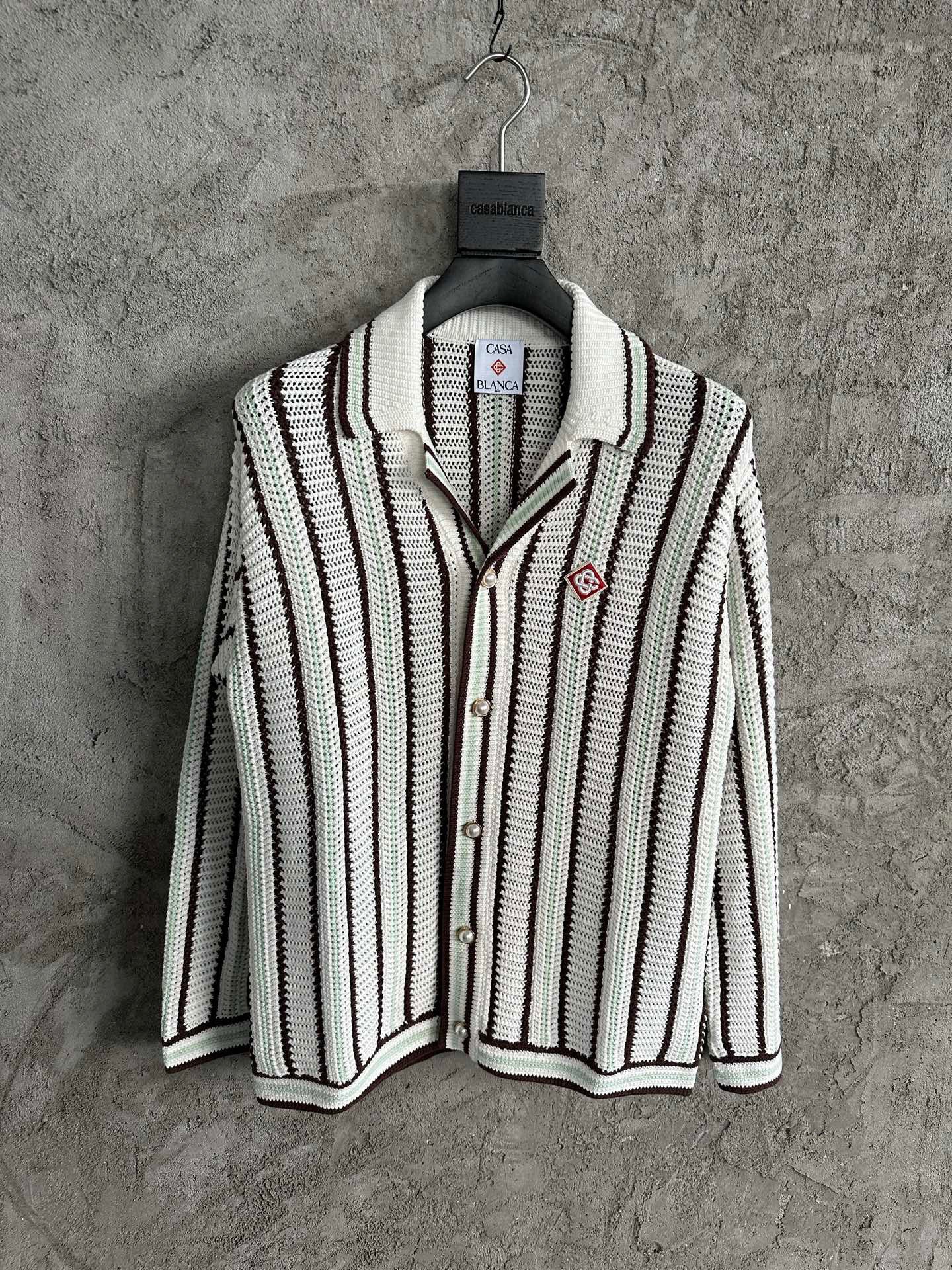 CHEMISE CASA STRIPED COTTON CROCHET SHIRT