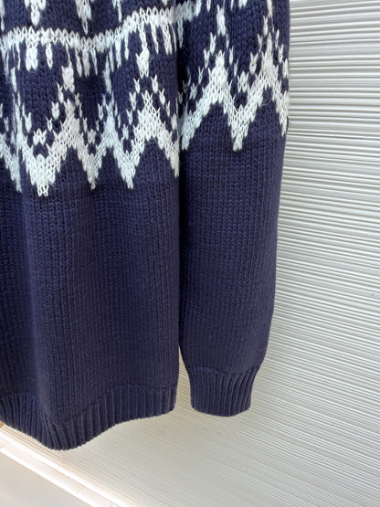 Pull col roulé Cd Maille d'alpaga, laine et coton bleu marine et blancs