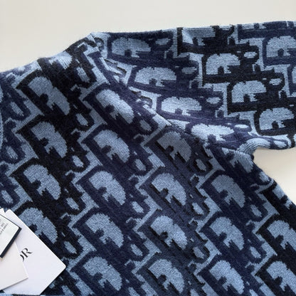 Pull CD Oblique Jacquard de laine bleue