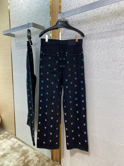 Pantalon droit brodé LV Blason Gradient en denim