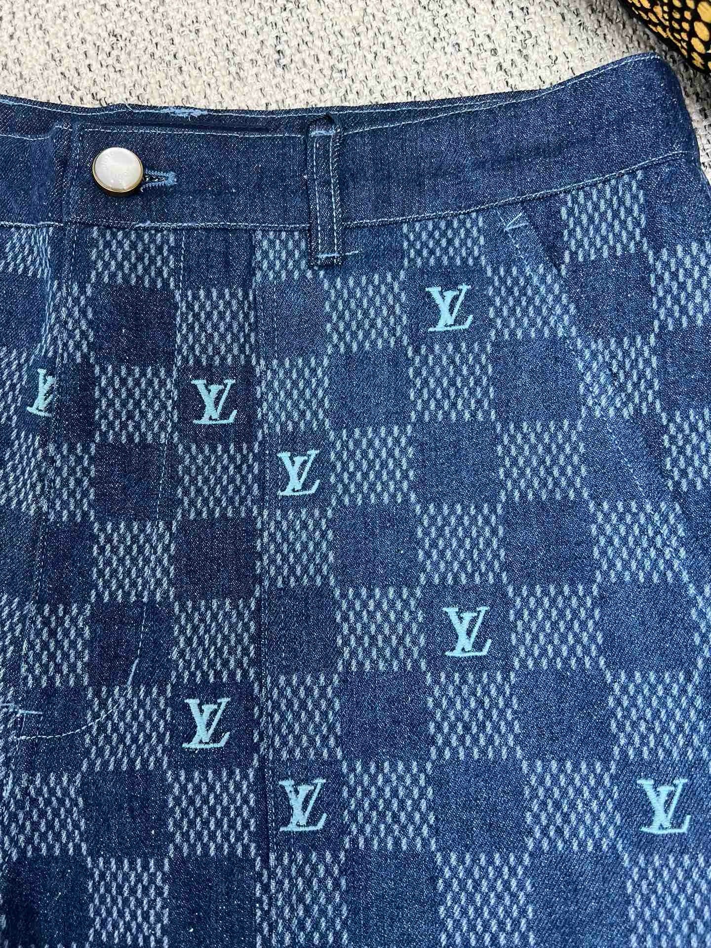 Chemise lv  manches courtes imprimée en denim