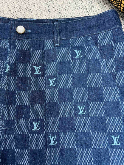 Chemise lv  manches courtes imprimée en denim