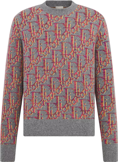 Pull CD Oblique Jacquard de laine vierge grise et rose