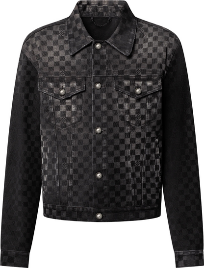 1AHBDY Tracksuit Flocked Damier Denim Trucker Jacket