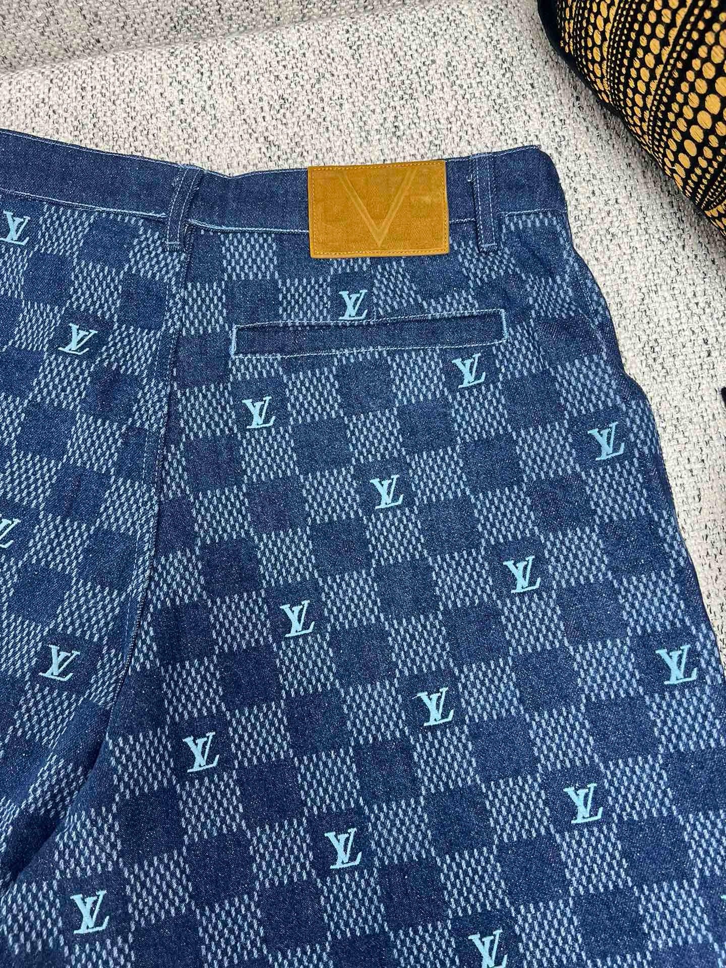 Chemise lv  manches courtes imprimée en denim
