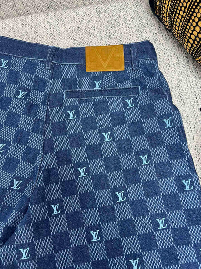 Chemise lv  manches courtes imprimée en denim