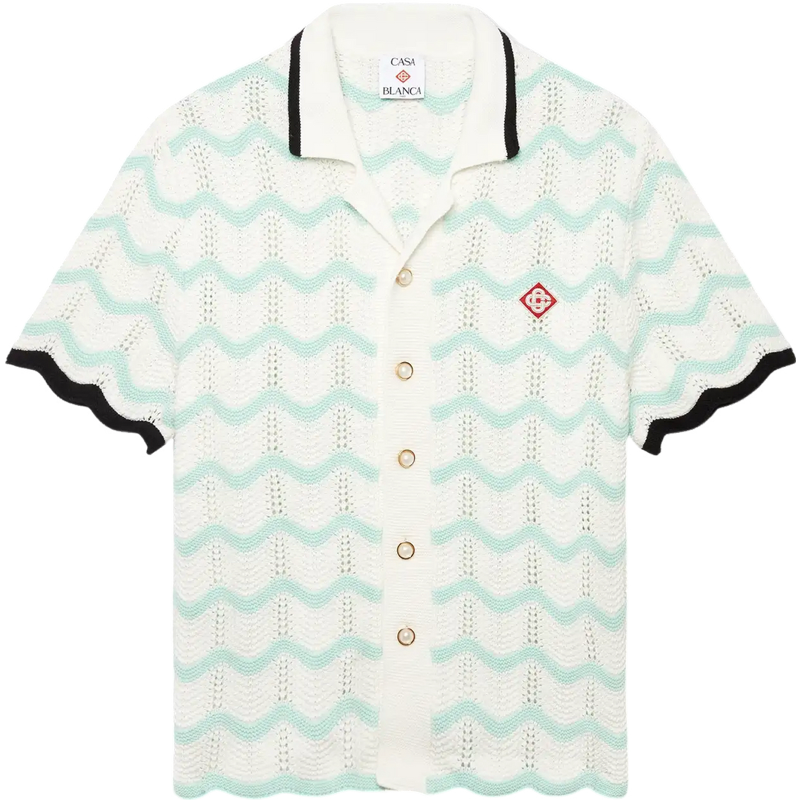 ENSEMBLE GRADIENT WAVE COTTON CROCHET SHORT SLEEVE SHIRT