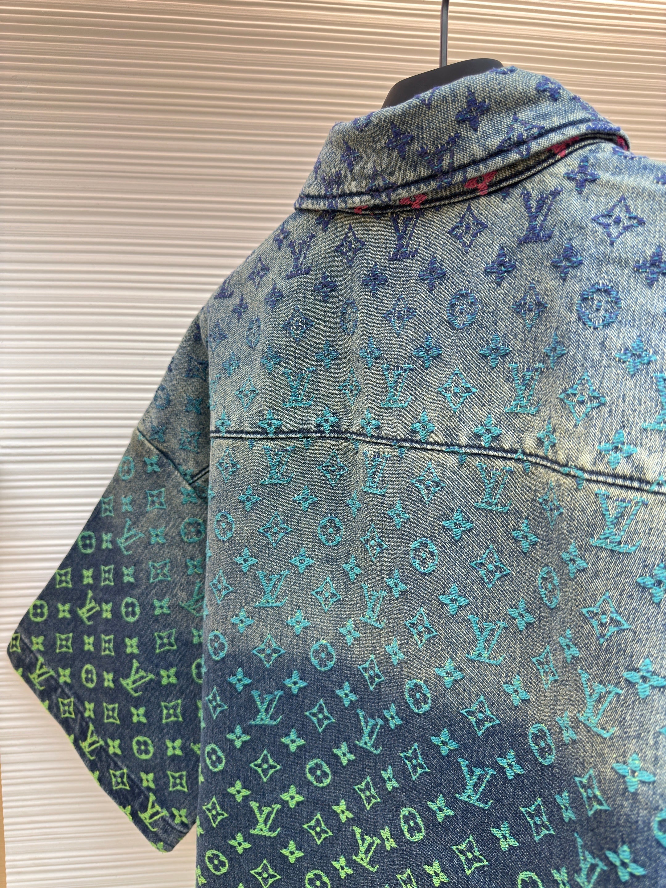 Chemise en jean à manches courtes Rainbow Monogram Indigo bleu