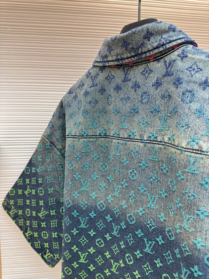 Chemise en jean à manches courtes Rainbow Monogram Indigo bleu