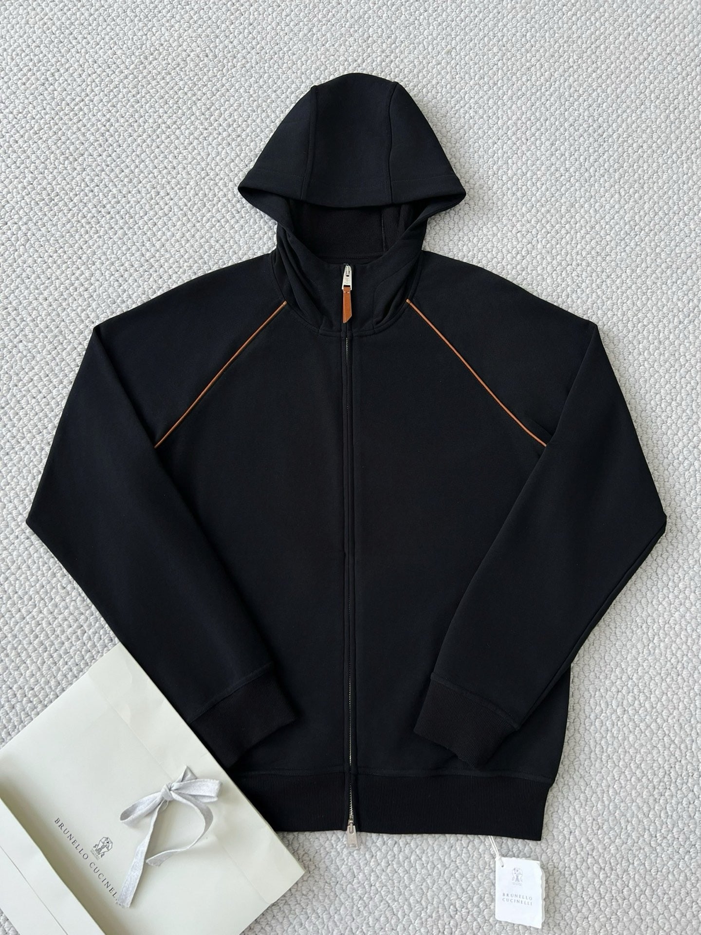 BRUNELLO CUCI Techno Cotton Zip-up Hoodie In Black