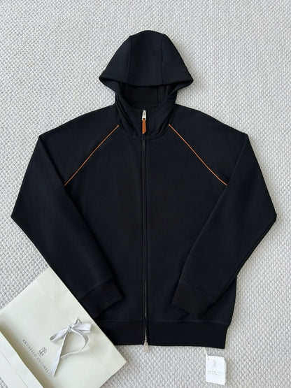BRUNELLO CUCI Techno Cotton Zip-up Hoodie In Black