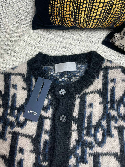 Cardigan CD Oblique Maille de mohair et laine mélangés bleus