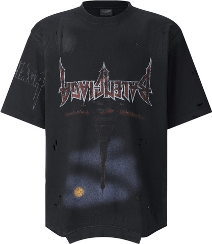 T-SHIRT UPSIDE DOWN PARIS MOON OVERSIZE EN NOIR DÉLAVÉ BLNCG
