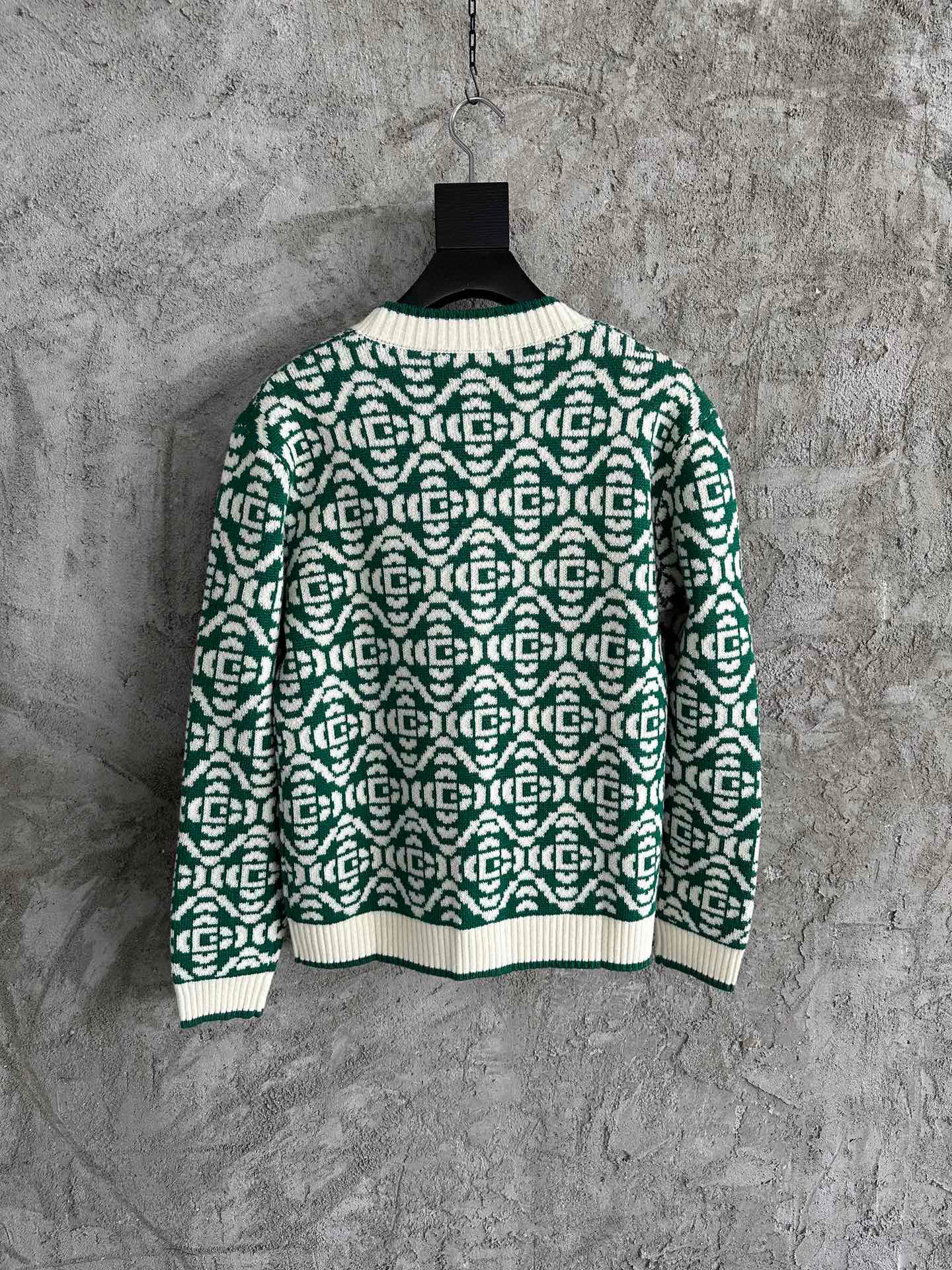 Casa Cardigan Vert et Blanc à motif à Logo en tricot Jacquard