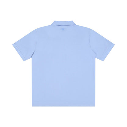 Polo bleu  à petit logo ami de cœur rouge