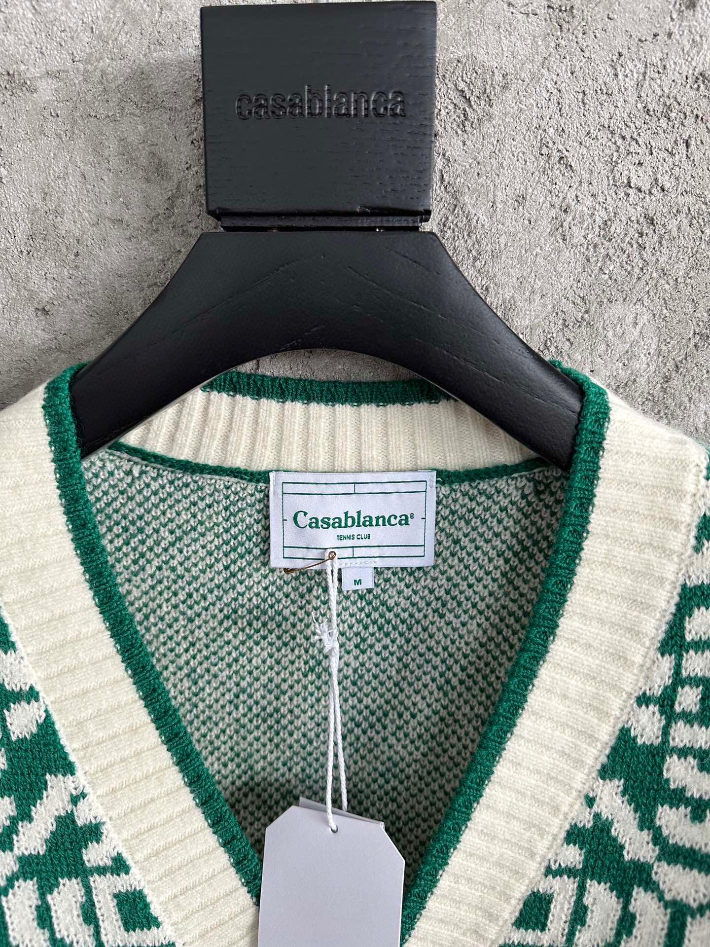 Casa Cardigan Vert et Blanc à motif à Logo en tricot Jacquard