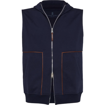 BRUNELLO CUCI Techno Cotton Hooded Gilet In Blue