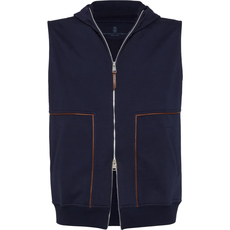 BRUNELLO CUCI Techno Cotton Hooded Gilet In Blue