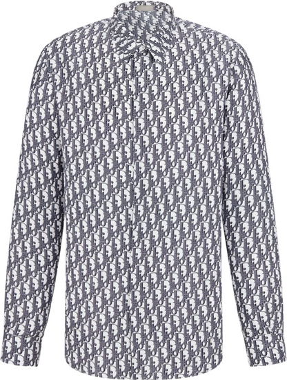 Chemise CD Oblique Sergé de soie blanche et bleue