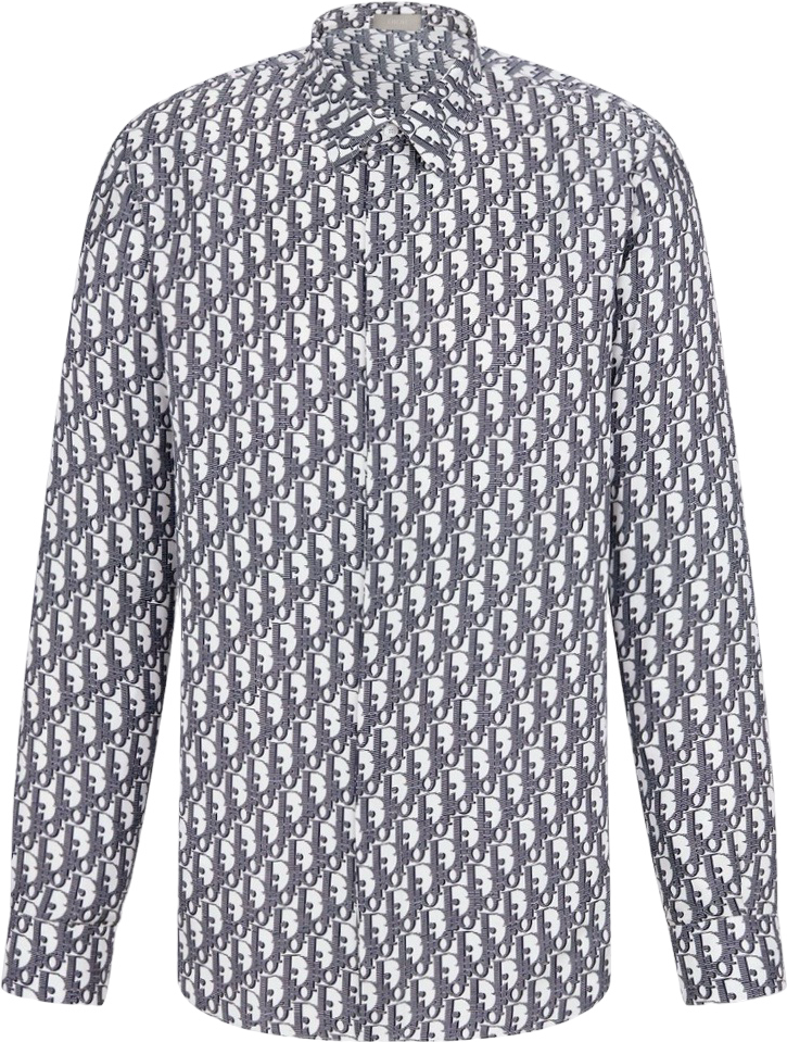 Chemise CD Oblique Sergé de soie blanche et bleue