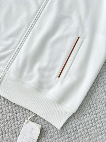 BRUNELLO CUCI Techno Cotton Zip-up Hoodie In White
