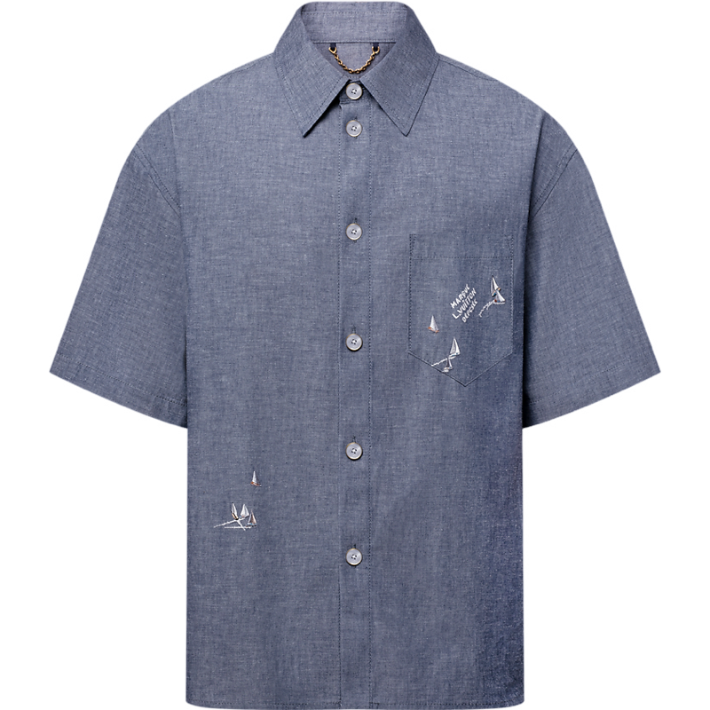 Chemise lv manches courtes brodée en chambray