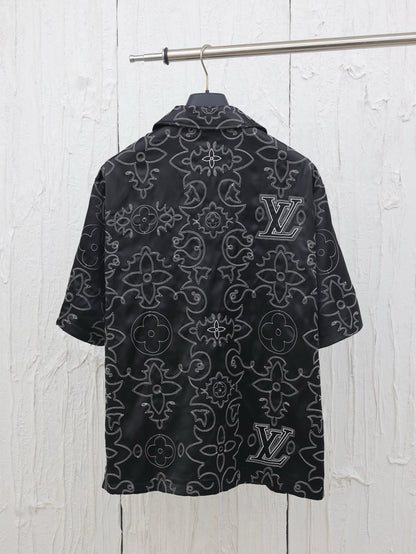 Chemise lv  manches courtes imprimée en soie