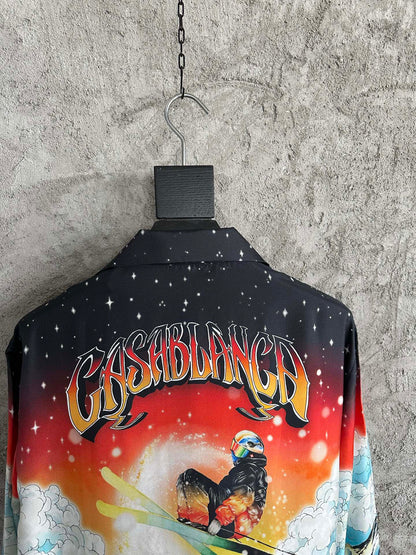 Casa chemise en soie à motif scène de ski