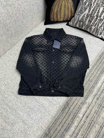 1AHBDY Tracksuit Flocked Damier Denim Trucker Jacket