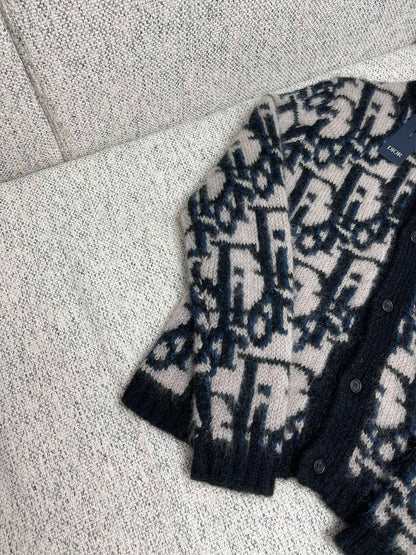 Cardigan CD Oblique Maille de mohair et laine mélangés bleus
