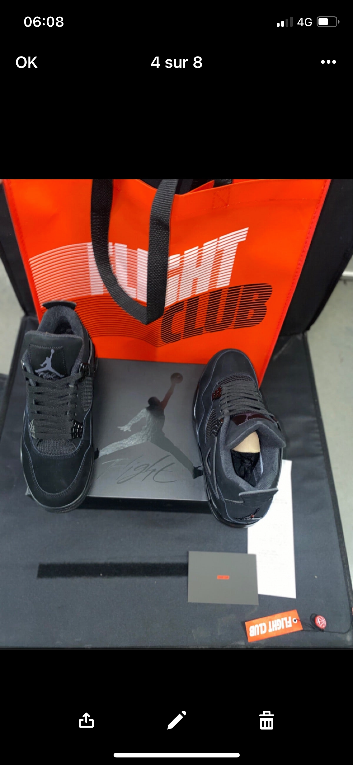 AJ 4 black cat Facture Stock X Or Flight club Authentification ✔️ au choix