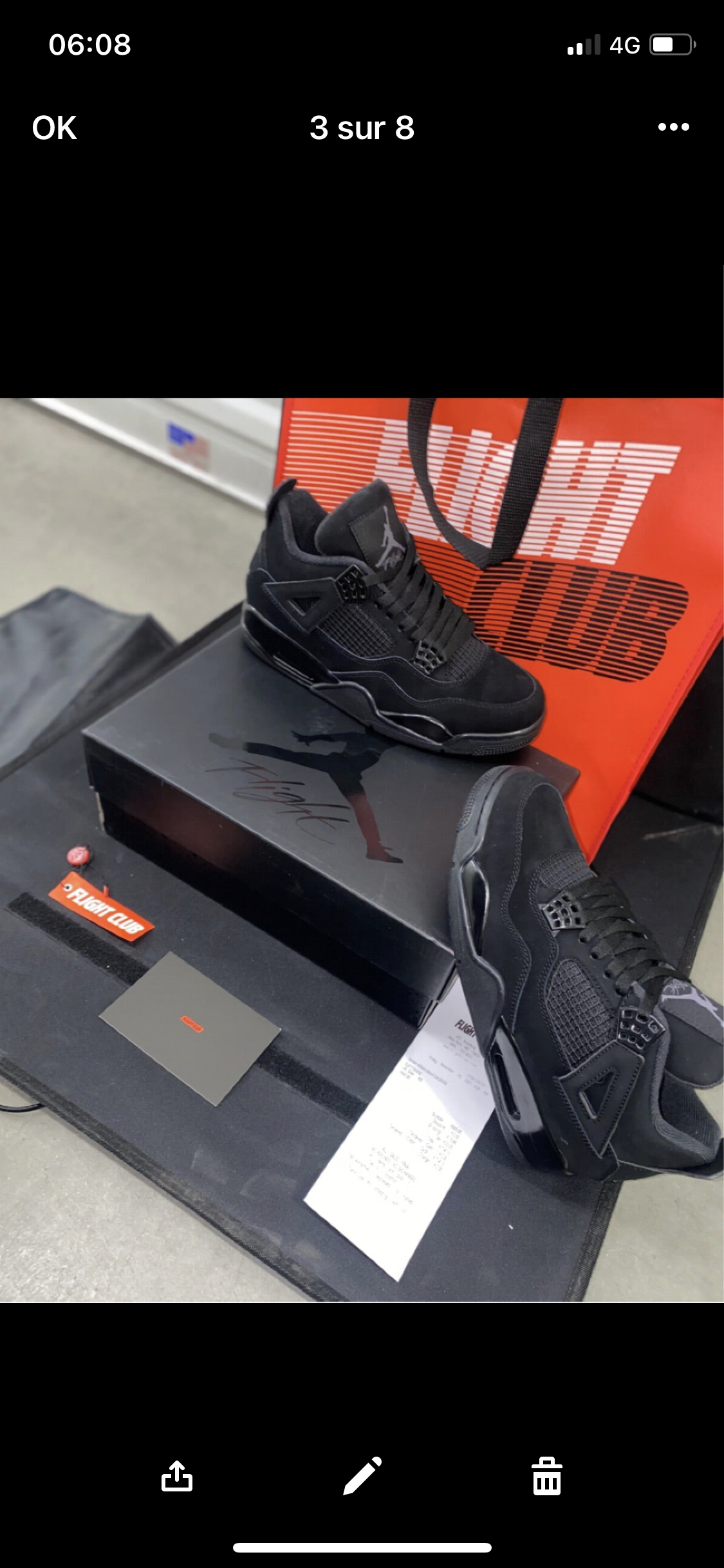 AJ 4 black cat Facture Stock X Or Flight club Authentification ✔️ au choix