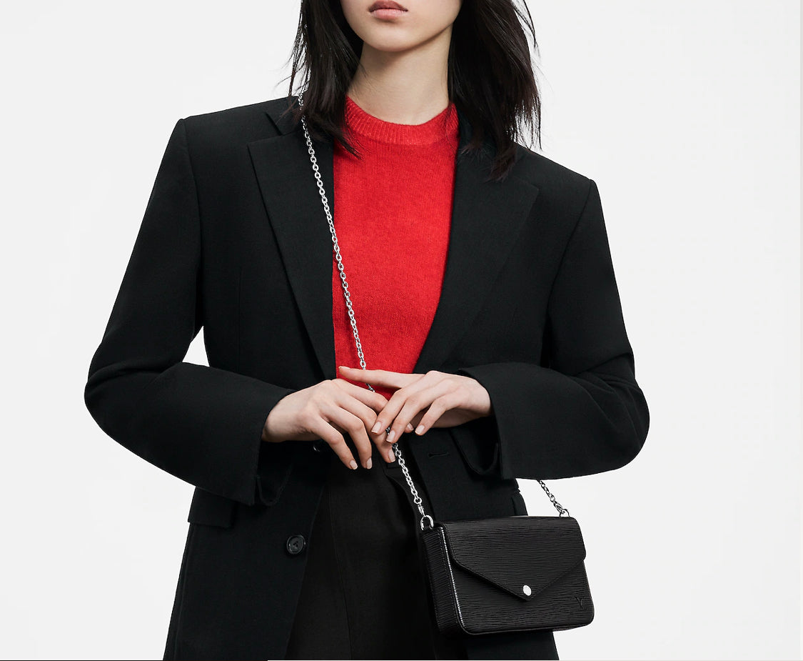 Pochette felicie cuir épi noir  facture