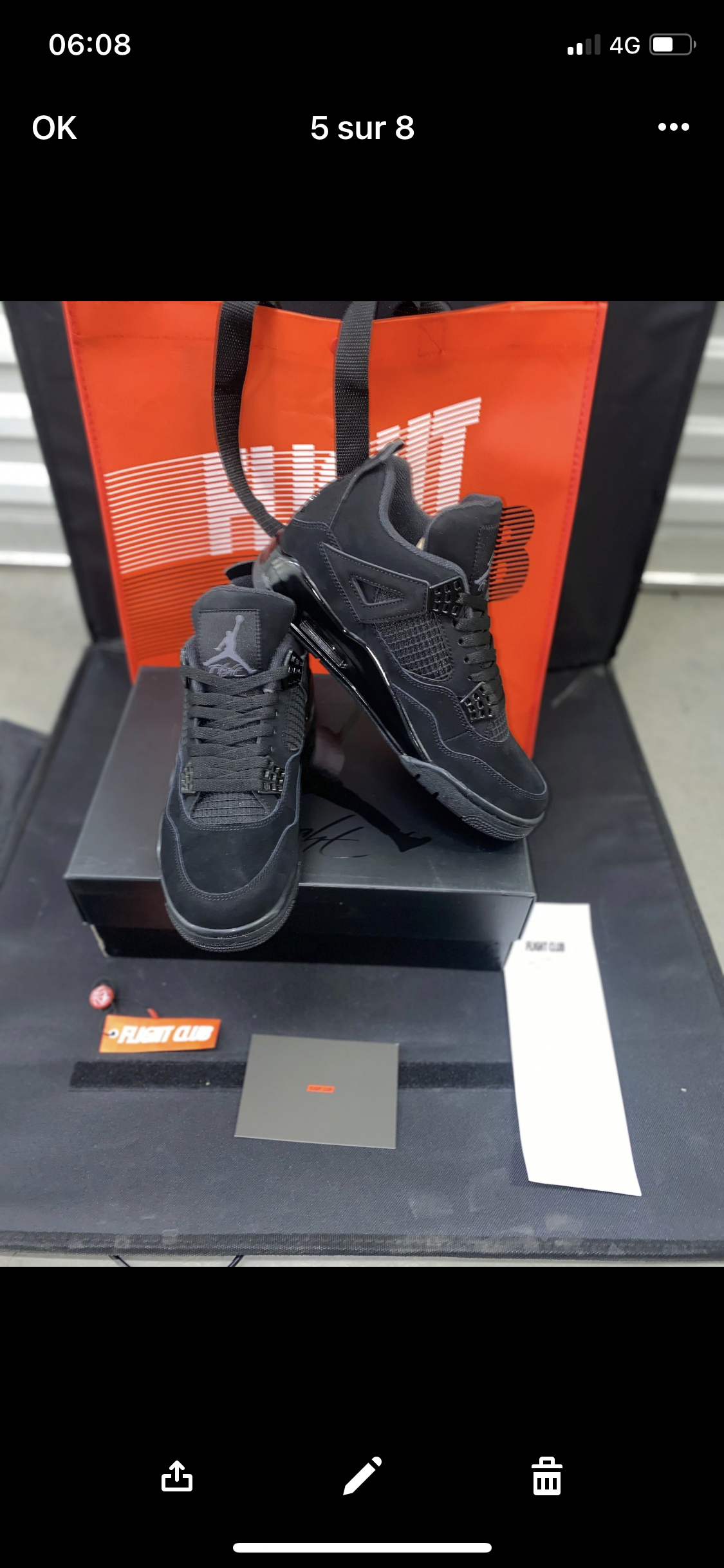AJ 4 black cat Facture Stock X Or Flight club Authentification ✔️ au choix