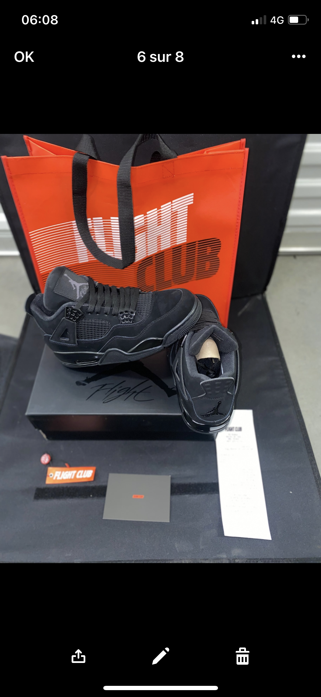 AJ 4 black cat Facture Stock X Or Flight club Authentification ✔️ au choix