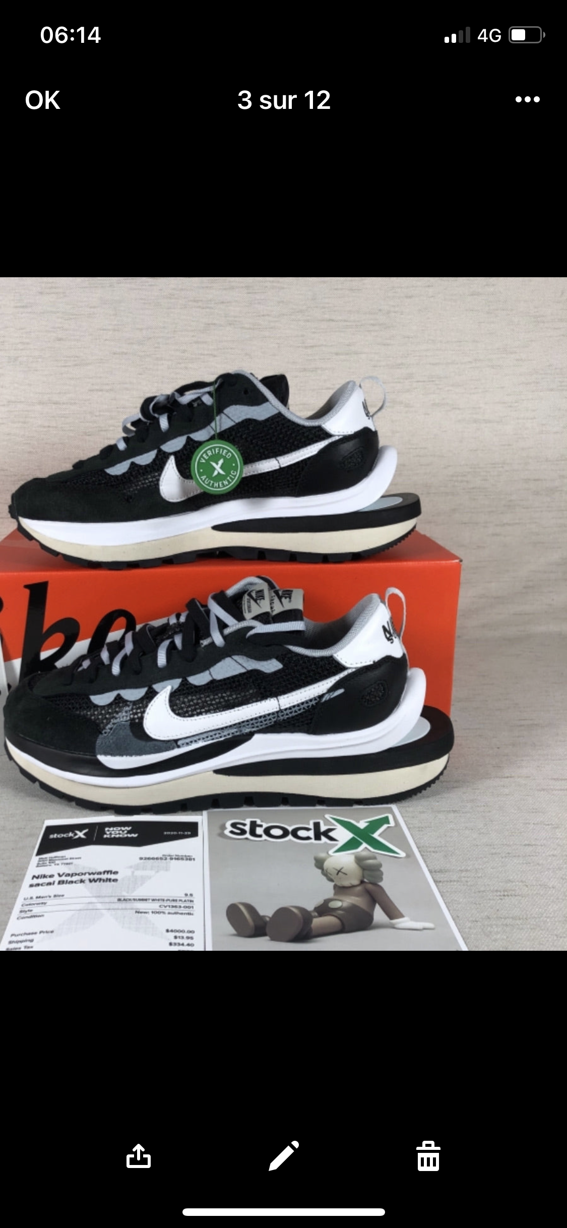 Vaporwaffle Sacai black And white  stock X Authentification 1:1 ✔️  facture
