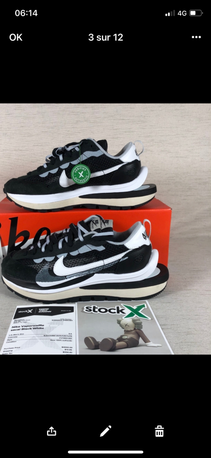 Vaporwaffle Sacai black And white  stock X Authentification 1:1 ✔️  facture